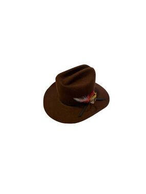 Vintage Brown Felt Hat with Feather Accent - Women’s Size Large